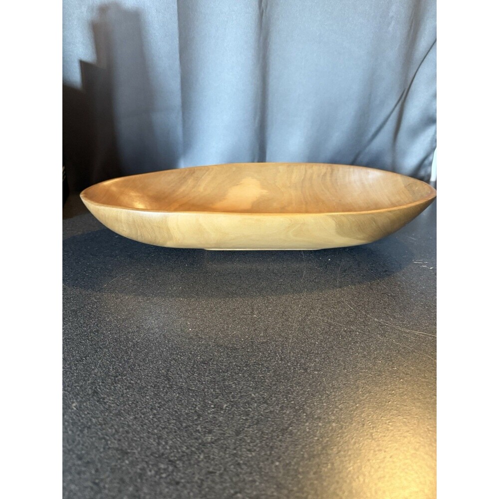Oval Wood Grain Bowl 16 in Smooth Finish Brown Serving Dish Unknown If Real Wood - Picture 3 of 7